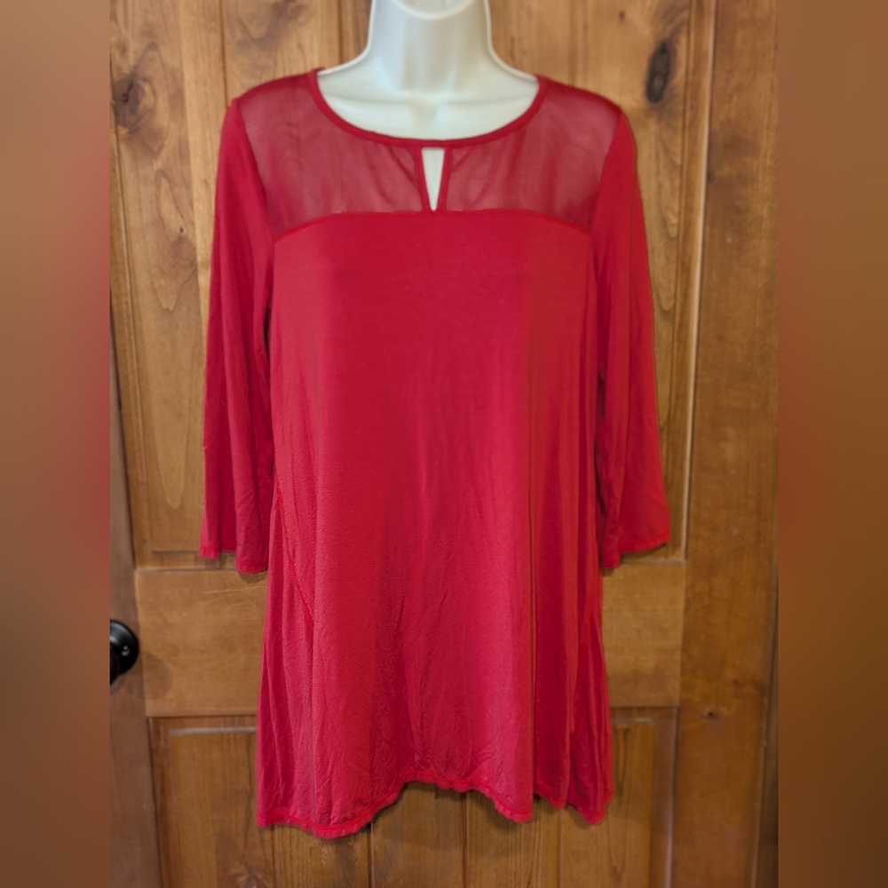 Max Studio Red Tunic with Cutout Neckline and 3/4 Sleeves